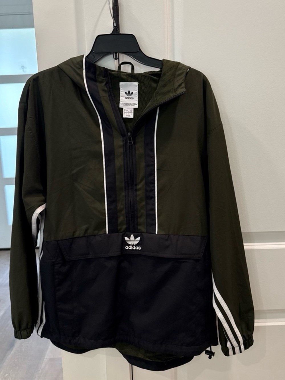 adidas Olive & Black Hooded Windbreaker Jacket